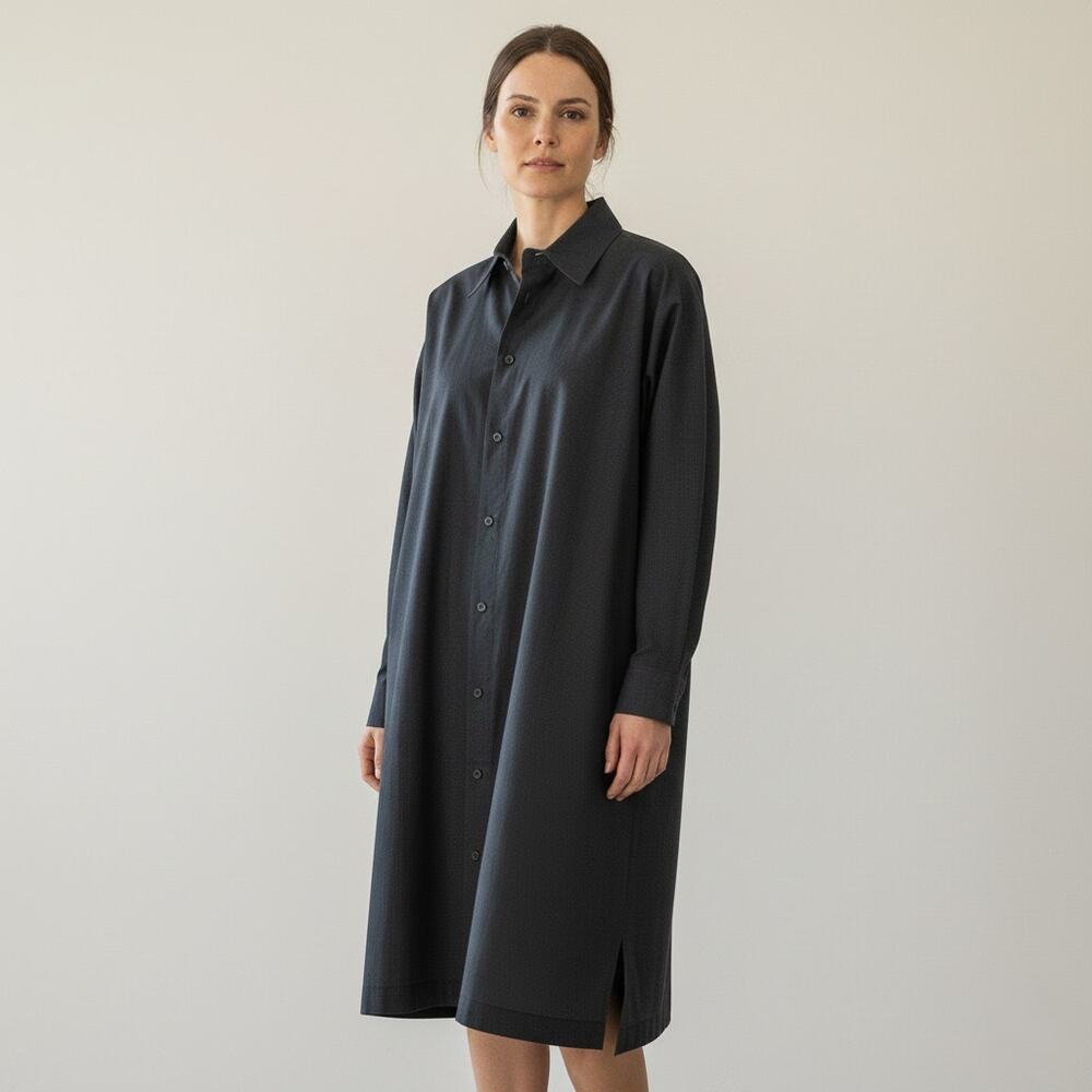 New Eskandar Wide A-Line Shirt w/ collar & Pleat long Black 100% Cotton sz 1